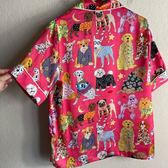 Karen Mabon Satin Dog Print Pajama Top Size Small - Picture 4 of 6